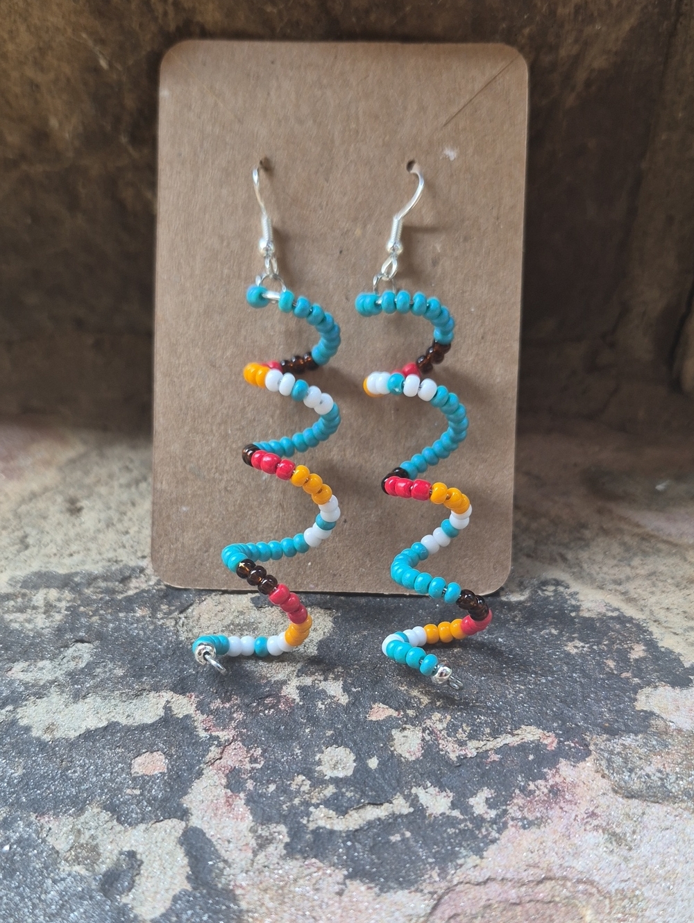 Handcrafted Spiral Bead Earrings in Turquoise & Multicolor